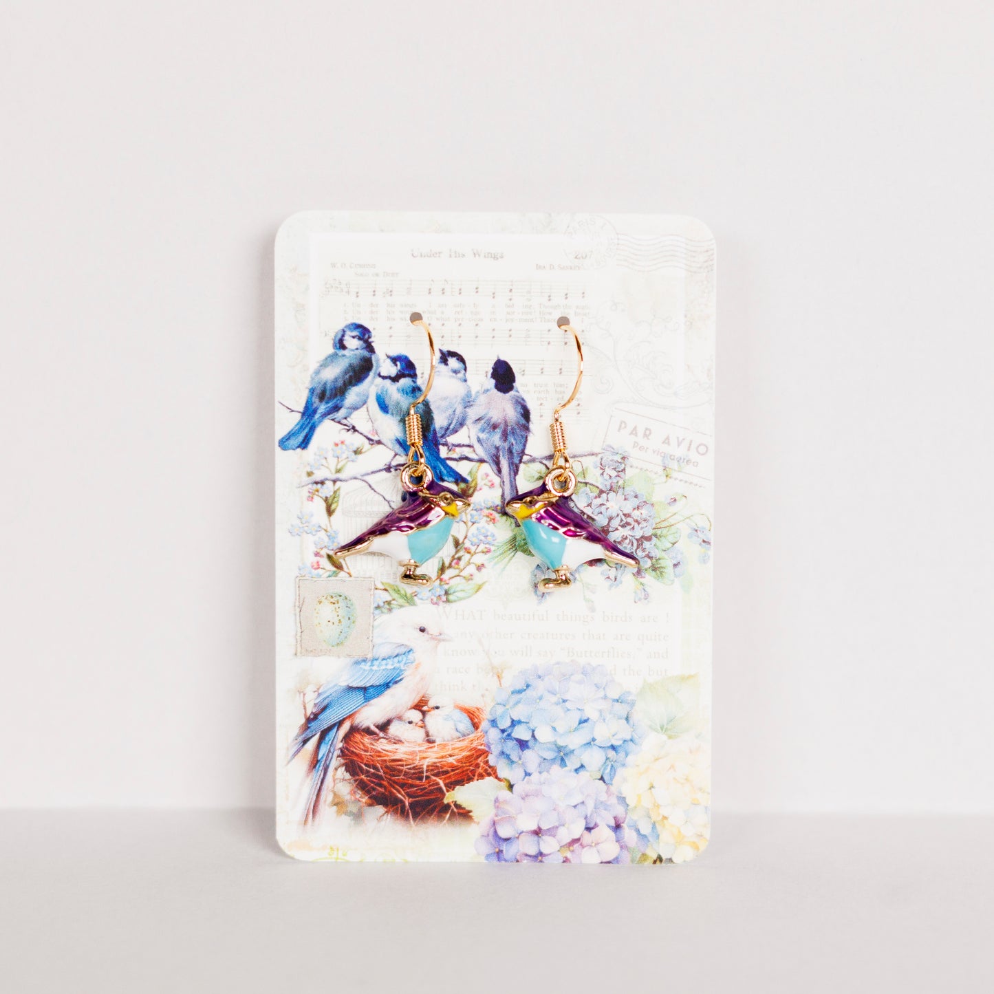 Under His Wings Purple Bird Earrings Set