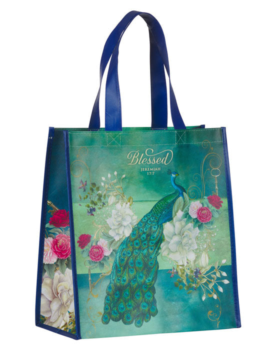 Blessed Teal Peacock Tote Bag