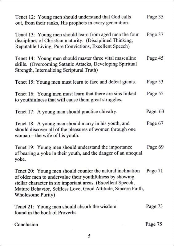 The Twenty-One Tenets of Biblical Masculinity: Transitioning Young Men from Boyhood to Manhood