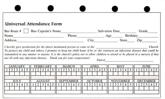 Universal Attendance Form - Single Style