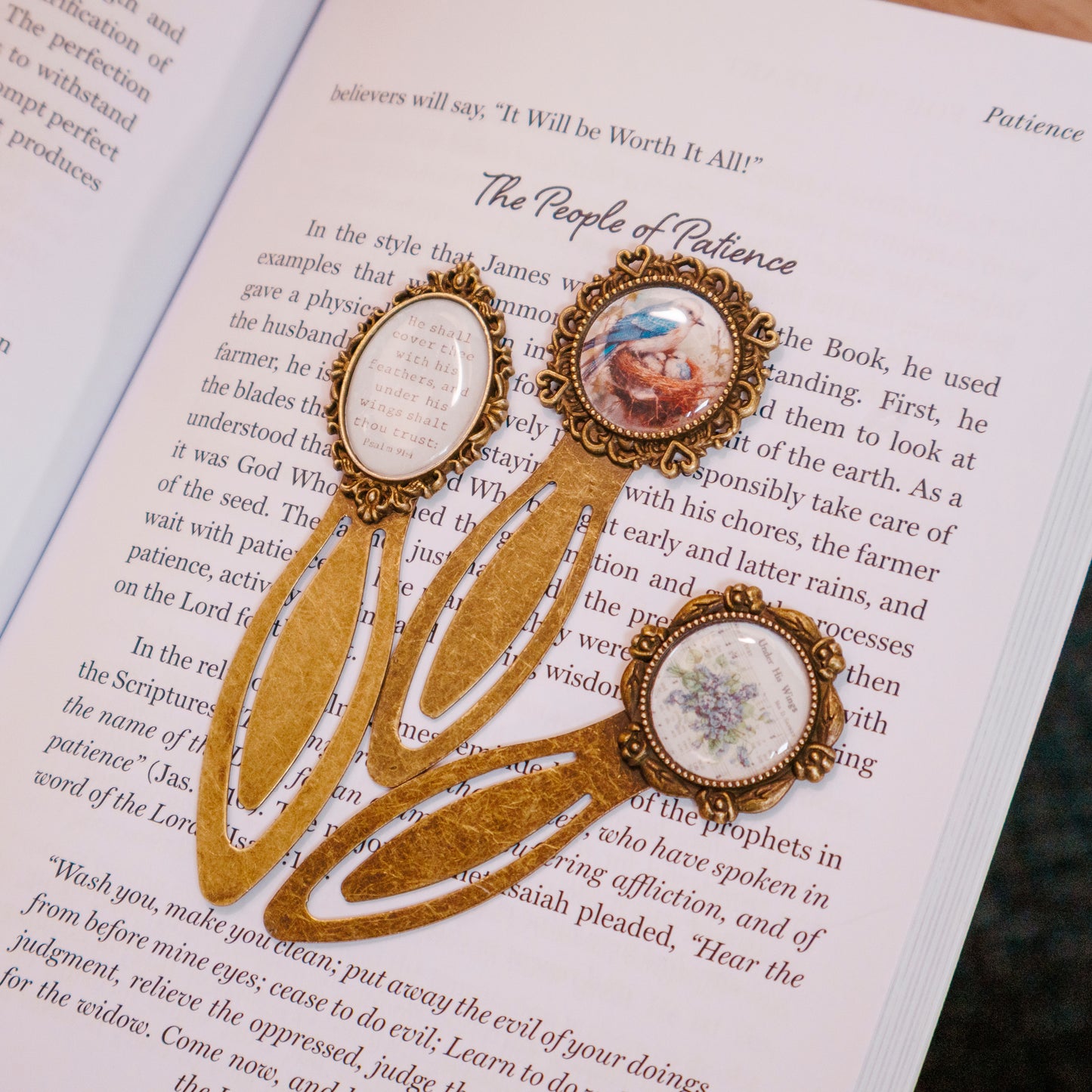 Under His Wings Bronze Bookmark Set