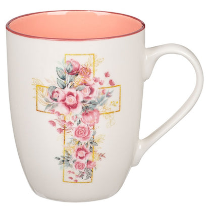 Pink Floral Cross Ceramic Mug
