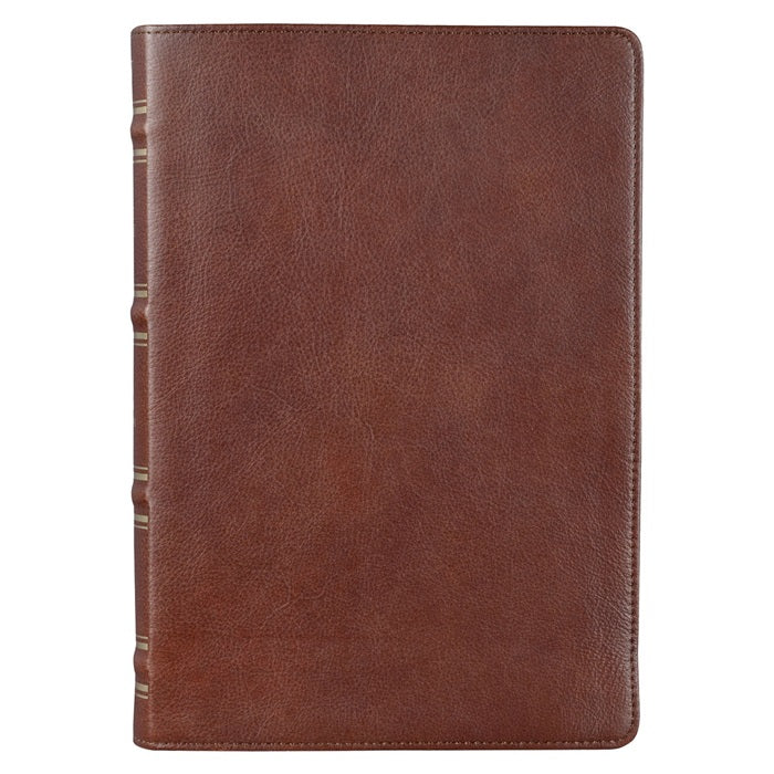 Full Grain Leather Giant Print Saddle Tan Bible w/ Thumb Index