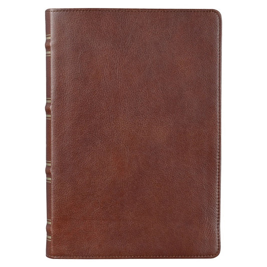 Full Grain Leather Giant Print Saddle Tan Bible w/ Thumb Index
