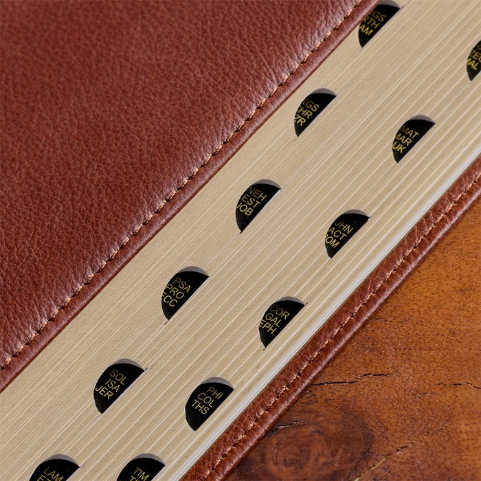 Full Grain Leather Giant Print Saddle Tan Bible w/ Thumb Index