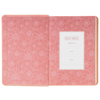 Large Print Compact Floral Coral Dawn Faux Leather Bible