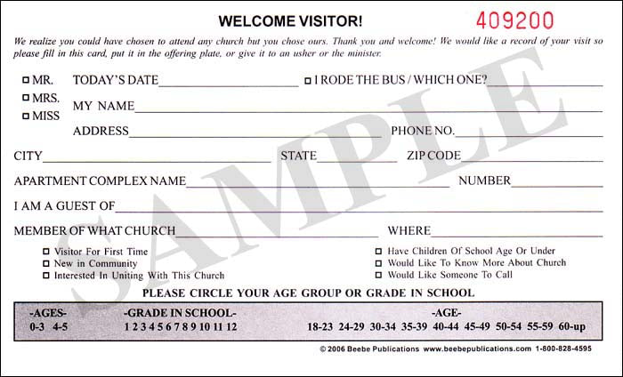 Welcome Visitor Card - Triplicate Style