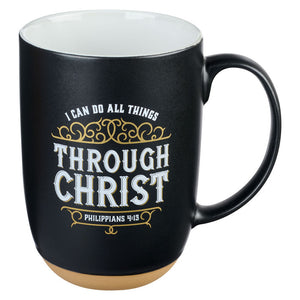 Through Christ Black Ceramic Mug