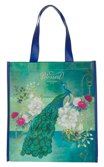 Blessed Teal Peacock Tote Bag