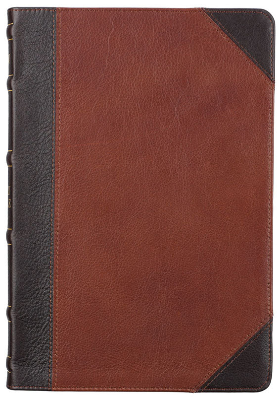 Full Grain Leather Large Print Thinline Bible Brown & Caramel