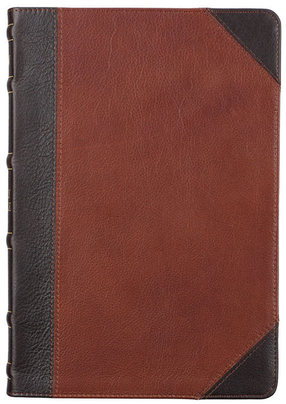 Full Grain Leather Large Print Thinline Bible Brown & Caramel