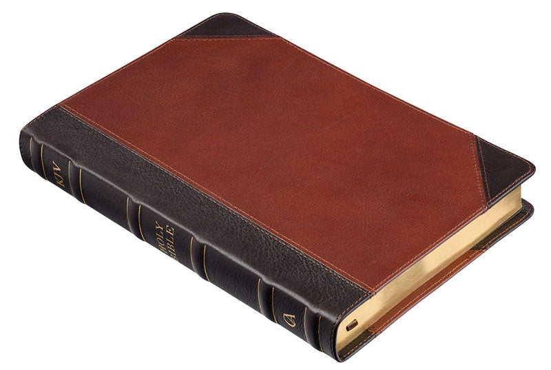 Full Grain Leather Large Print Thinline Bible Brown & Caramel