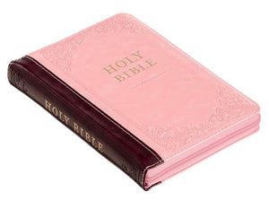 Compact Burgundy Pink Floral Zippered Bible