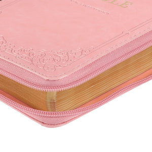 Compact Burgundy Pink Floral Zippered Bible
