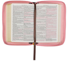 Load image into Gallery viewer, Compact Burgundy Pink Floral Zippered Bible
