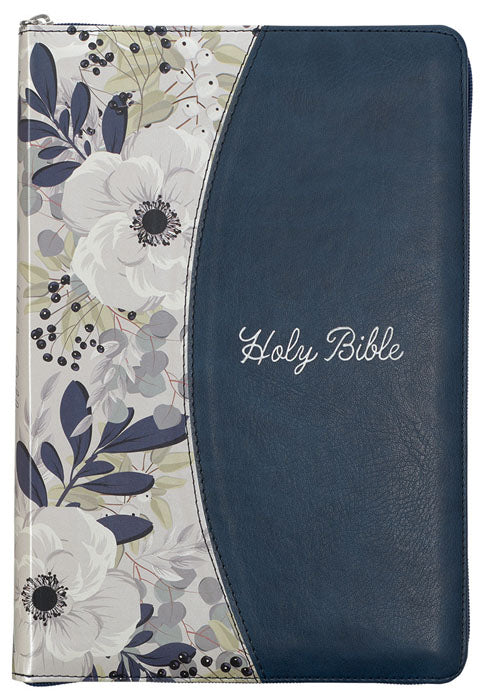 Blue Pearlized Large Print Thinline Bible w/ Zipper
